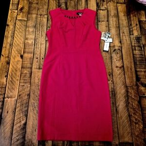 NWT Nine West "Red Beauty Fire Red" Beaded Keyhole Sheath Dress